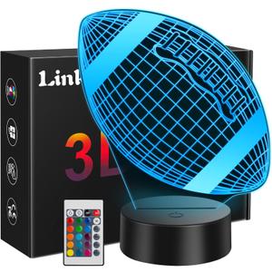 Linkax Football Gifts for Teens Boys Girls, Rugby 3D Illusion Night Light Christmas Gifts for 6 7 8 9 10 11 12 13 Year Old Birthday Presents Room Decor