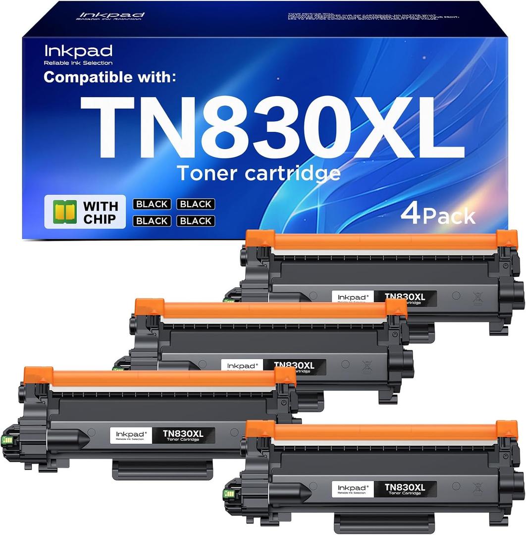 TN830XL TN830 Compatible Toner Cartridge for HL-L2460DW DCP-L2640DW Replacement for Brother TN-830 XL/V/R Toner Cartridges with MFC-L2820DW HL-L2400D HL-L2405W HL-L2460DWXL Printers (4Pack, Black)