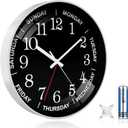 QINFIEY 12 Inch Day of Week Wall Clock, Non Ticking Modern Clocks Battery OperatedAnalog Day Clock for Seniors EldlyClassic for Office Home Classroom Bedroom School,Unique Gift Clock