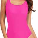 Women's Athletic One Piece Swimsuits for Training - U Back, Competitive Bathing Suits for Fitness & Lap Swimming (Pink, L)