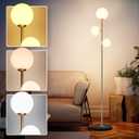3 Globe Floor Lamp - Mid Century Modern Standing Light with 3 Color Temperatures, LED Bulbs, Frosted Glass Shades for Living Room (Gold)