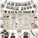 Holkcog 18th Birthday Decorations Kit for Boys, Vintage 25PCS Back In 2008 Backdrop Decor, Banner Cake TopperBalloons for 18th Boys Girls, Awesome Since 2008 Party Supplies, 18 Year Old Girls Gifts