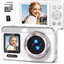 Hoorola 5K Digital Camera, 80MP Dual Screen Autofocus Vlogging Camera, 18X Zoom Point and Shoot Camera for Photography, Flash, 32GB Card, 2 Batteries, Compact Camera for Teens Adults (White)