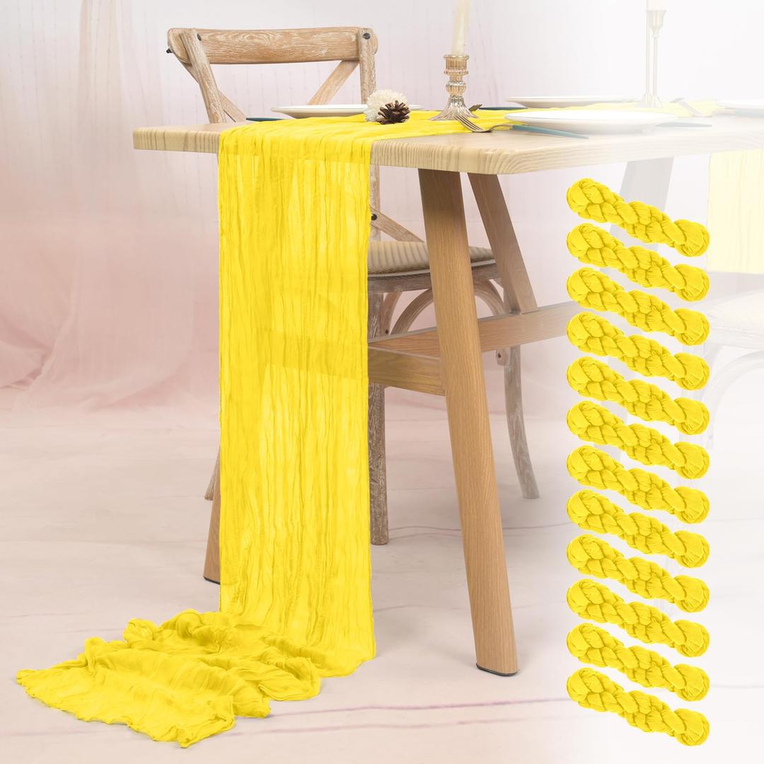12 Pack Lemon Yellow Cheesecloth Table Runner 21.5×120 Inch