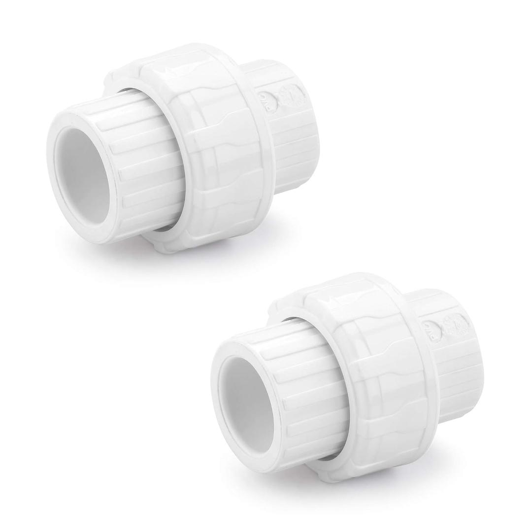 Hydroseal PVC Pipe Fitting, 0.5" Union Jetstream, Pack of 2 Pieces, Schedule 80, White, EPDM O-Ring, Socket x Socket, F1970, SCH80 (1/2")