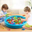 Pool Fishing Toys Games, Water Table Bathtub Toy with Inflatable Pool Pole Rod Net Plastic Floating Fish, Birthday Gifts for Kids Age 3 4 5 6 Year Old,Kids Outdoor Toys