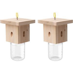 2 PCS Wood Carpenter Bee Trap for Outside - Best Bee Trap - Nature Hanging Carpenter Bee Traps Plastic Jar Outdoor - Insect Traps