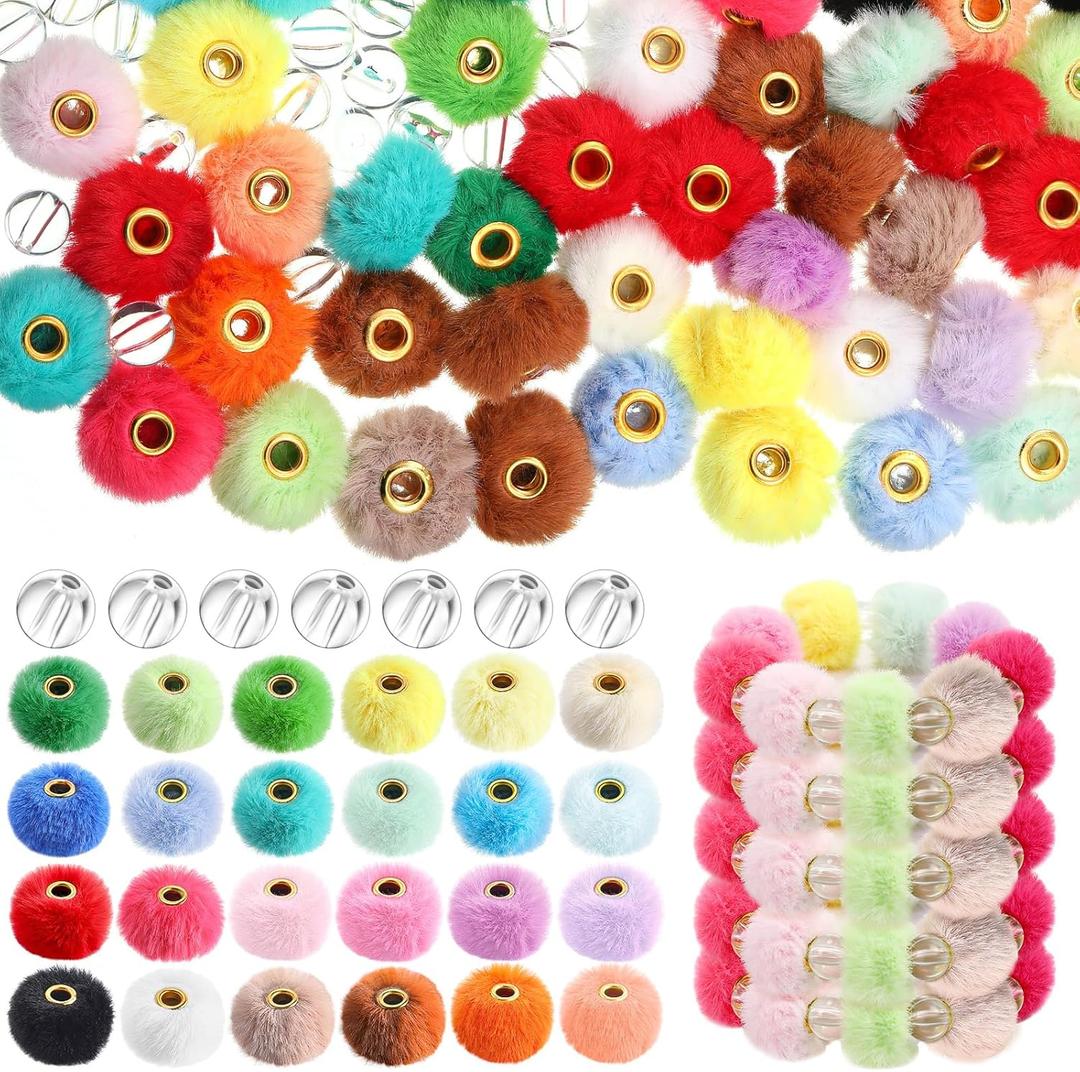 360 Pcs Soft Fluffy Beads Fuzzy Beads Faux Fur Poms Beads for Pens Bulk Colored Spacer Beads Clear Beads for DIY Bracelet Keychain Pens Handicrafts Jewelry Accessories(Mlticolor) (Multicolor)