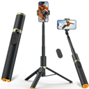Phone Tripod & Selfie Stick with Remote, Portable, Lightweight for Video Recording Vlog, Extendable Travel Tripod Stand Compatible with iPhone Android, Black, 62"