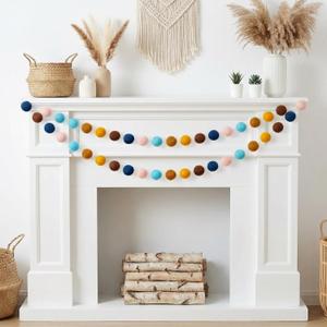 Boao 2 Pack Boho Pom Pom Garland Spring Decorations 12 ft Cute Hanging Colorful Ball Garland Banner, Spring Home Decor for Mantle, Fireplace, Wall, Classroom Christmas Tree, Birthday Party Supplies
