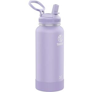 Takeya 32 oz Actives Stainless Steel Water Bottle with Straw Lid Leakproof, Double-Wall Insulated, Keeps Drinks Cold 24 hrs/Hot 12 hrs, BPA-Free, Powder-Coated, Gym & Travel, Lavender Field