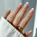 Glamnetic Press On Nails - MaDamn | French Tip Nails, UV Finish Short Pointed Almond Shape, Salon Quality Semi-Transparent Nails in 12 Sizes - 24 Nail Kit with Glue