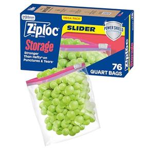 2 Pcs Ziploc Quart Food Storage Bags, Stand-Up Bottom, Easy to Fill, 76 Count