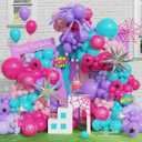 PageebO Spider Theme Balloon Arch, 153pcs Pink Purple Blue Spider Web Print Balloons with Explosion Silver Star Foil Balloons for DIY Spider Birthday Girl Spidy Party Supplies Baby Shower Decorations