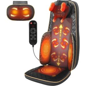 Neck and Back Massager with Heat - Shiatsu Full Back Walking Massager with Deep Kneading & Seat Cushion Vibration for Chair and Home, Pain Relief, Dual-Neck Detachable and Height Adjustment (Black)