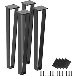 16 inch Triangle-Shape Metal Furniture Legs (4pcs) Heavy Duty Furniture Table Legs Bench Legs Black Metal for Sofa Mid Century Modern Metal Legs with Screws and Floor Protects Rubbers (16 Inch)