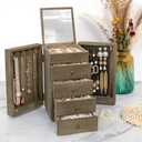 Meangood Jewelry Box Wood for Women, 5-Layer Large Organizer Box with Mirror & 4 Drawers for Rings, Earrings, Necklaces, Vintage Style, Weathered Grey