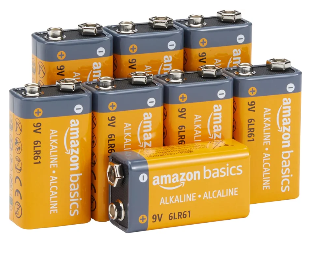Amazon Basics 8-Pack 9V Alkaline Batteries, 5-Year Shelf Life - for Smoke/CO Detector, Electronics & Audio