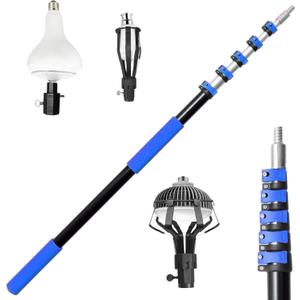 28FT Reach Light Bulb Changer for High Ceilings with Pole, 5-20FT Light Bulb Extension Pole Changer with Baskets and Suction Cup for High Ceilings and Recessed Lights, Navy