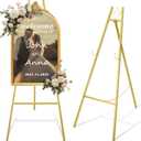 WATIHERE 57.5" Gold Easel Stand for Wedding Sign 4 Adjustable Height Levels, Assembly Required, Heavy Duty Metal Display Stand for Art, Paintings, Posters, Pictures, and Home Decor