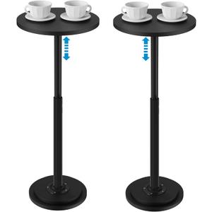 2Pack Drink Table, Small Side Table with Adjustable Height & Heavy-Duty Design, Pedestal Martini Tables for Small Spaces, Sofa Couch, Living Room, Bedroom, Supports up to 88 lbs, Black