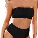 Pink Queen Women's Removable Strap Wrap Pad Cheeky High Waist Bikini Set Swimsuit (Medium, Black)