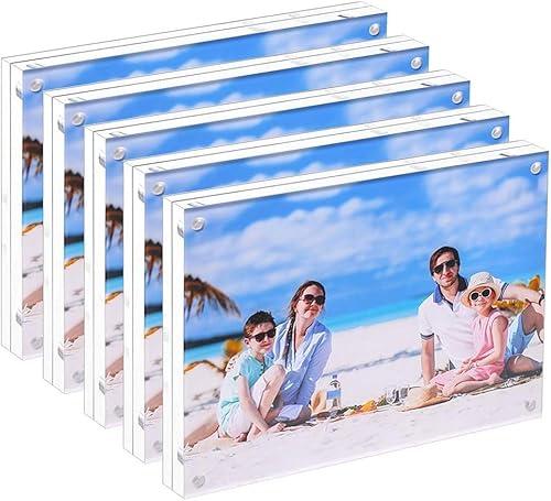 JUOIFIP 5 Pack Acrylic Picture Frame 5x7 Clear Double Sided Magnetic Picture Frameless Desktop Display Photo Frame with Stand Best Gift for Family, Baby, Friend