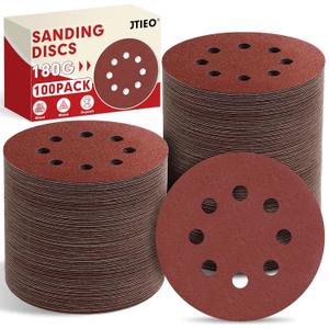 JTIEO 100PCS Sanding Discs 5 Inch, 180 Grit Orbital Sander Pads, Hook & Loop Sandpaper Pads, 8 Hole Round Sanding Discs for Random Orbital Sanders