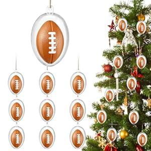 Syhood 10 Set Christmas Football Ornaments Christmas Tree Football Hanging Ornaments Sport Themed Stress Relief Balls for Xmas Tree Decoration Holiday Hanging Sport Balls Xmas Party Decor