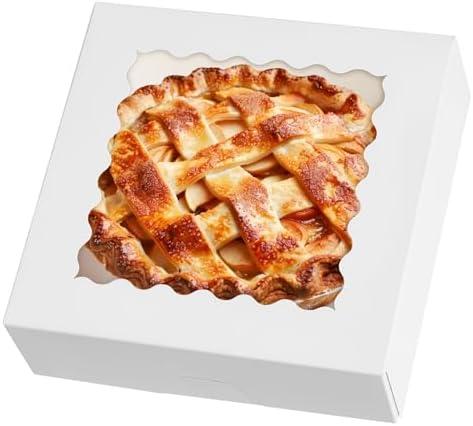 ZORRITA 10"x10"x2.5" Pie Boxes with Window, 30 Pack Auto Pop-up Chocolate Covered Strawberry Boxes White Bakery Boxes for Cookies, Treats, Pastry, Breakable Heart, Donuts, Muffins
