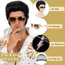 Bettecos 4pcs Set 50s Rock Wig with Sunglasses and Necklace for Men Singer Rocker Costume Wigs for Cosplay Halloween Party (Adults)