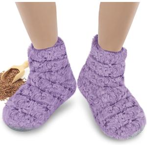 REVIX Microwavable Booties and Hot Feet Warmers for Women & Men,Heated Foot Warmer with Flaxseed Moist Heat Therapy for Foot Ankle, Cold Feet, Purple, S/M