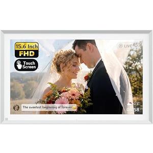 NexFoto 15.6" Touchscreen Digital Picture Frame, 64GB Digital Photo Frame FHD WiFi, Add Pics from Google Photos, Upload Videos via App/USB, Gifts for Wedding/Mom/Grandpartents, Silver