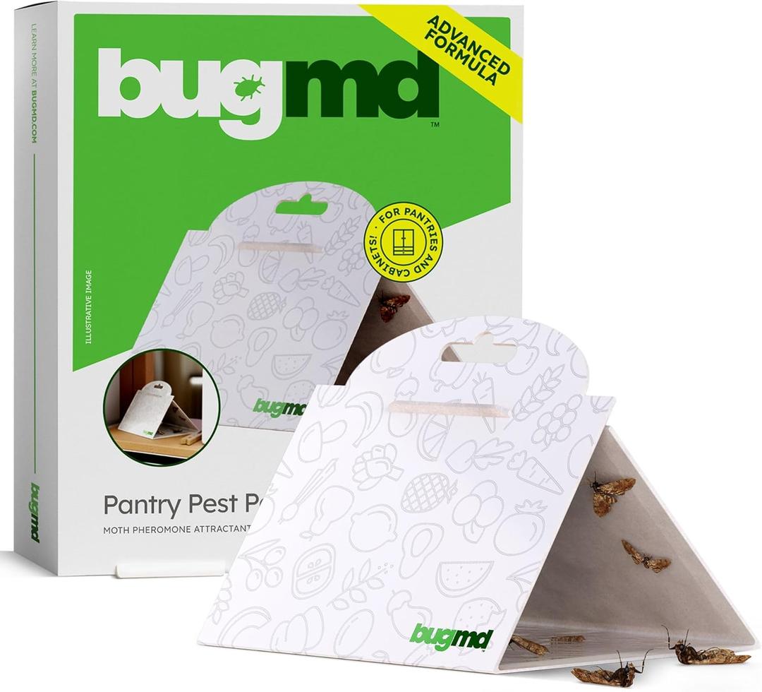 BugMD Pantry Moth Traps (6-Pack)  Pheromone-Based Sticky Glue Traps, Non-Toxic, Kills Indian Meal Moths  Kitchen & Food-Storage Safe - White