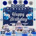 Trgowaul Happy Birthday Decorations - 22 PCS Blue Set, Navy Blue Banner, Honeycomb Balls & Hanging Swirls for Boys & Girls