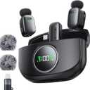 Wireless Mini Lavalier Microphone for iPhone & Android, Dual Clip-On Mics with 30H Charging Case, Intelligent Noise Cancellation, Tiny Portable Mic for Vlogging, TikTok, Live Stream, Teaching Meetings