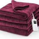 Sunbeam Electric Royal Luxe Microplush Heated Blanket, 12 Heat Settings, 12-Hour Selectable Auto Shut-Off, Fast Heating, Warm and Cozy, Cabernet Color, Full, 84" x 72"