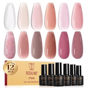 ROSALIND Jelly Gel Nail Polish Set, 12 Colors Jelly Nude Gel Polish Set Pink Milky White Nail Polish Gels Neutral Transparent Sheer Gels Nail Gifts for Women