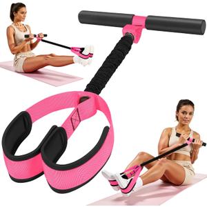 2026 Upgraded Durable Pedal Resistance Band with Handle, Thickened Latex Tubes and Soft Foam Fabric Foot Pedal, Sit Up Exercise Equipment for Abdomen, Waist, Arm, Core/ABS, Leg, Physical Therapy (1-Pink)