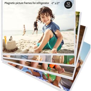 vivinin Magnetic Picture Frame, 12 Pack Magnetic Frame Reusable, Magnetic Photo Frames for Refrigerator 4x6” With White Border, Refrigerator Magnets For Pictures Suitable Home, School, Office