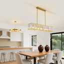 Siljoy Gold Crystal Chandelier for Dining Room, 7-Light Modern Rectangular K9 Crystal Raindrop Chandelier Pendant Ceiling Light Fixture for Living Room Kitchen Island, L47'' x W8.6'' x H8.6''