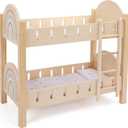 Freniland Wooden Doll Bunk Bed with Ladder & Bedding Two-Level Doll Bed Includes 2 Mattresses & 2 Pillows, Pretend Play Furniture for 18 Inch Dolls