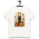 Vintage Halloween Ghost Holding Black Cat Groovy Floral T-Shirt S White
