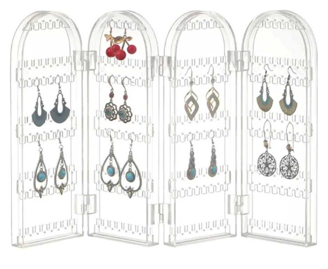 Sooyee 240 Holes Foldable Acrylic Earring Holder,Jewelry Hanger Organizer,Necklace Holder 3 Folds Lucency Double Sided Stand Earring Display,Clear