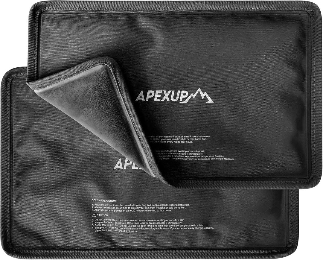 APEXUP Gel Ice Packs for Injuries Reusable, Flexible Double Sided Cold Packs for Injuries, Ice Pack for Knee, Shoulder, Back, Hip, Leg, Arm (Black, 11"x7.1", 2PK)