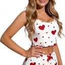 Red Heart Print Pajama Set for Women Ribbed Stretch Cami Top and Shorts, Cute Soft Loungewear Sleepwear (Red, L)