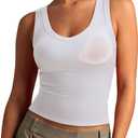 SUUKSESS Women Cotton Ribbed Summer Casual Tops Padded Loose Fit Tank Tops (White)