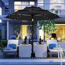 Kingdura 10ft 3-Tier Patio Umbrella with Solar Lights, Table Umbrella Outdoor Patio with Easy Crank & Tilt, 8 Sturdy Ribs, UV Protection, 32 LED Lights for Deck, Poolside, Market (Black)