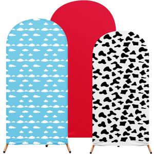 Arch Backdrop Cover Set of 3 Wedding Arch Covers Spandex Backdrop Stand 4ft, 5ft, 6ft for Wedding Birthday Banquet Boy Girl Ceremony Decoration(Blue,Cartoon Story)