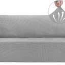 Asnomy Couch Covers for 3 Cushion Couch Stretch Sofa Covers Slipcovers, Pet Protector Furniture Covers for Dogs Cats Spandex Jacquard Fabric Small Checks - Large Silver